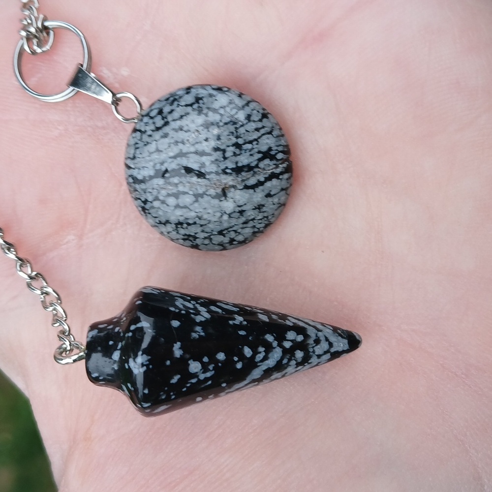 New Snowflake Obsidian Pendulum Round Polished Pendant. 